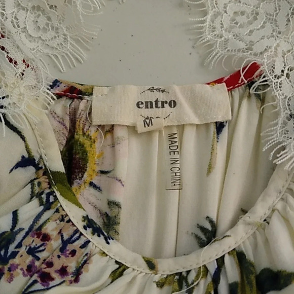 INTRO LIGHTWEIGHT LONGSLEEVE BRIGHT FLORAL LACE COTTAGECORE PEASANT SHIRT - Picture 6 of 7